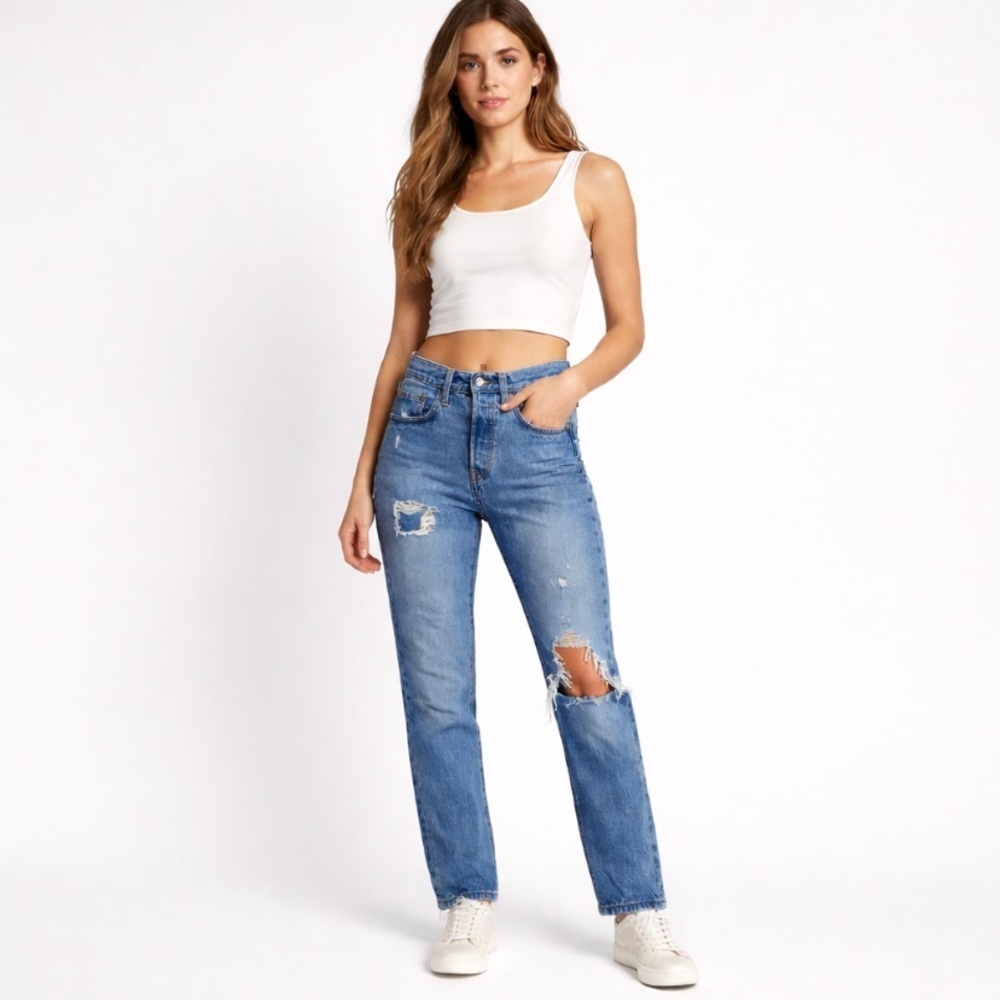 Levi's 501 Medium Wash Rock This Way Grunge Y2K High Rise Skinny Jeans Size 26